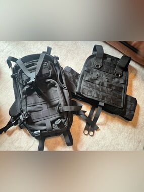 Black Tactical Chest Rig and Backpack Set - Outdoor Utility Pack